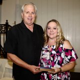 Lemoore Chamber of Commece Executive Director Amy Ward with Agriculturist of the Year Frank Zonneveld.